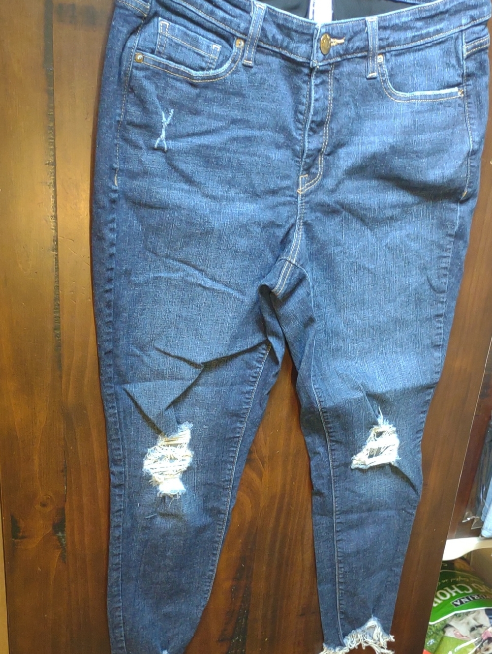 Lane Bryant Dark Blue Skinny Jeans with Distressed Knees
